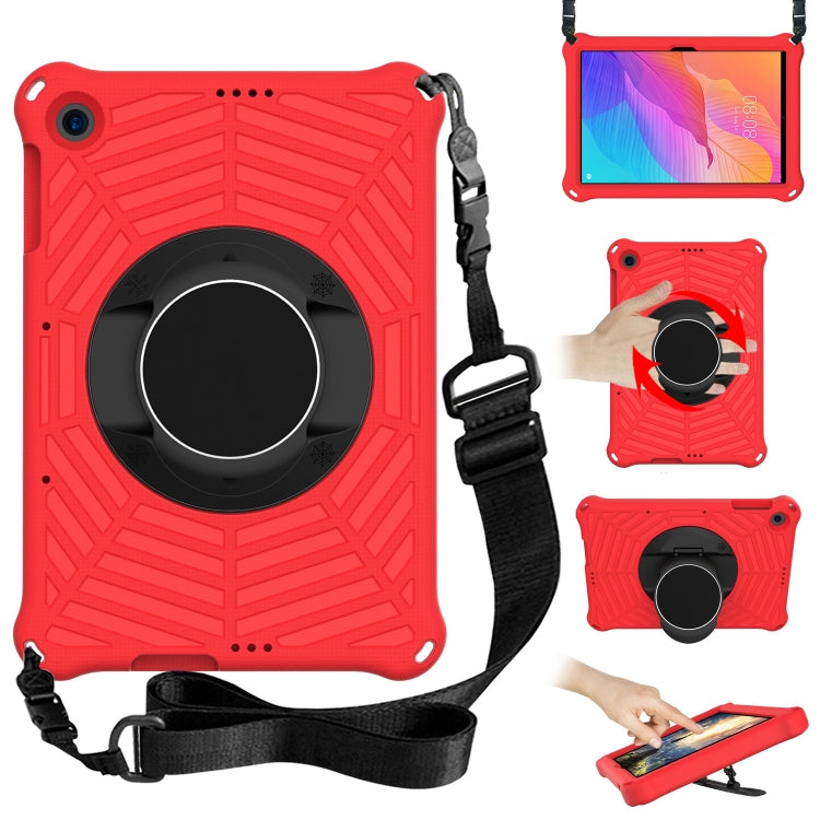Red rugged tablet protective case with circular stand, adjustable shoulder strap