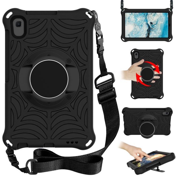 Dark gray rugged tablet protective case with circular stand, adjustable shoulder strap