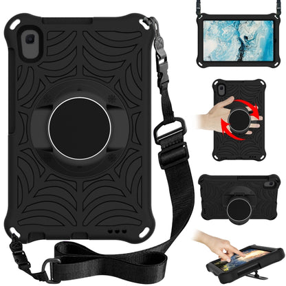 Dark gray rugged tablet protective case with circular stand, adjustable shoulder strap