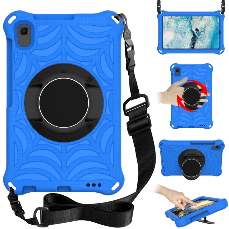 Blue rugged tablet protective case with circular stand, adjustable shoulder strap