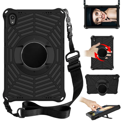 Tablet protective case with adjustable shoulder strap, black, circular kickstand ring