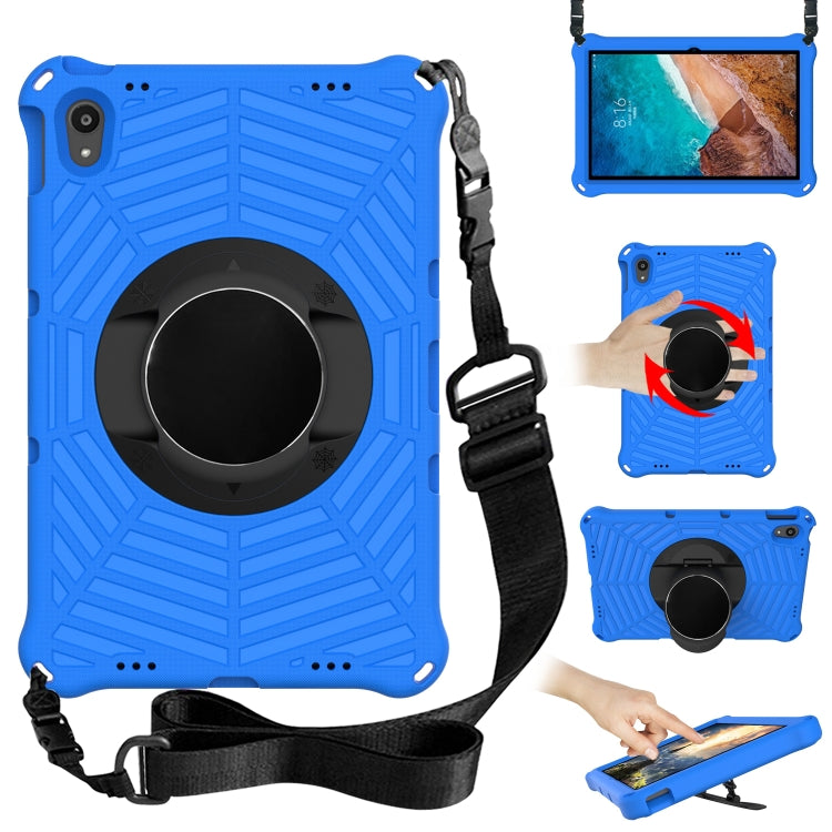 Tablet protective case with adjustable shoulder strap, blue, circular kickstand ring