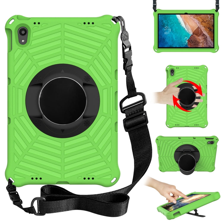 Tablet protective case with adjustable shoulder strap, green, circular kickstand ring
