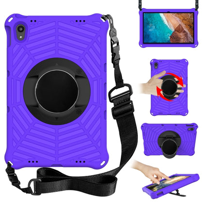 Tablet protective case with adjustable shoulder strap, purple, circular kickstand ring