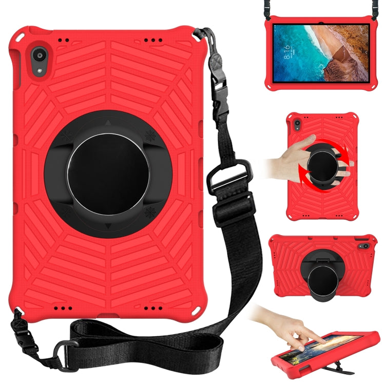 Tablet protective case with adjustable shoulder strap, red, circular kickstand ring