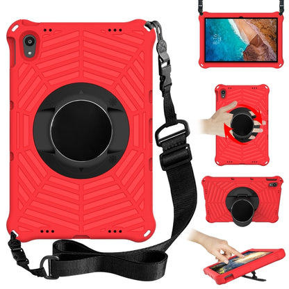 Tablet protective case with adjustable shoulder strap, red, circular kickstand ring