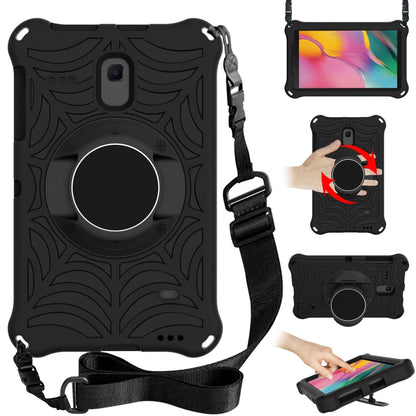 Tablet protective case with adjustable shoulder strap, black, circular kickstand ring