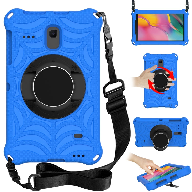 Tablet protective case with adjustable shoulder strap, blue, circular kickstand ring