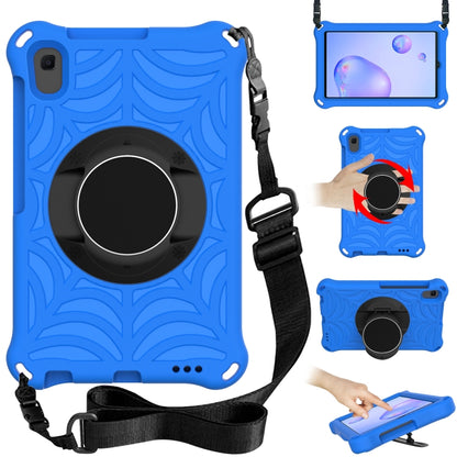 Blue EVA protective tablet case with adjustable shoulder strap and ring holder