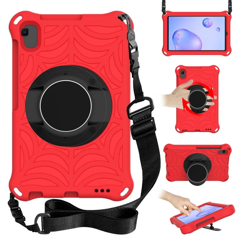 Red EVA protective tablet case with adjustable shoulder strap and ring holder