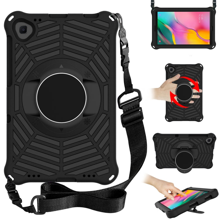 Black EVA tablet case with adjustable shoulder strap and 360° rotating kickstand ring