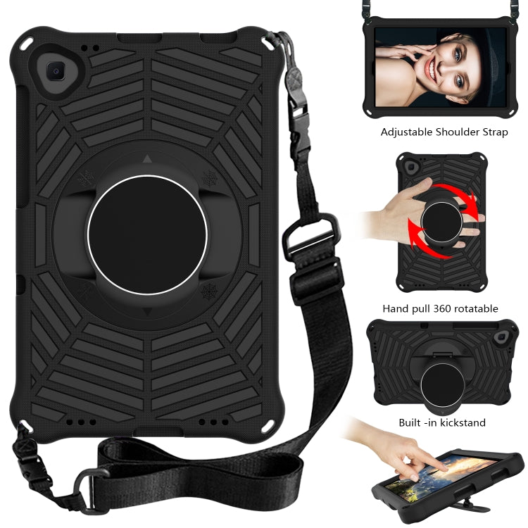 Black EVA tablet case with adjustable shoulder strap and rotating handgrip kickstand