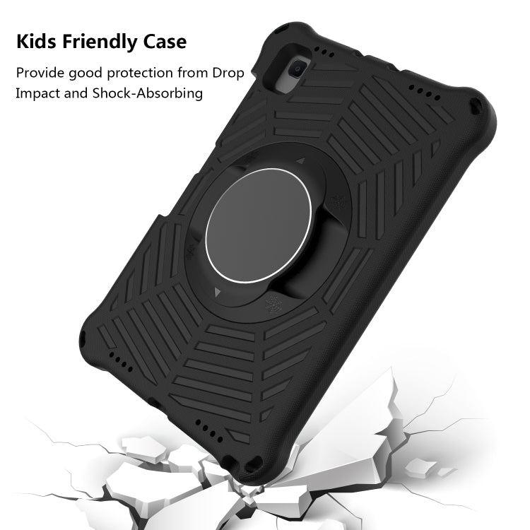 Black EVA tablet case with raised edges and circular rotating kickstand ring