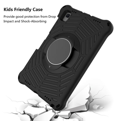 Black EVA tablet case with raised edges and circular rotating kickstand ring