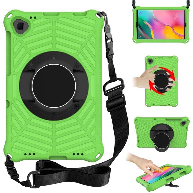 Green EVA tablet case with adjustable shoulder strap and rotating kickstand ring