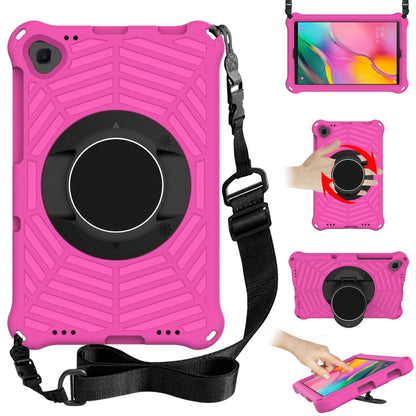Pink protective tablet case with adjustable shoulder strap and rotating ring holder