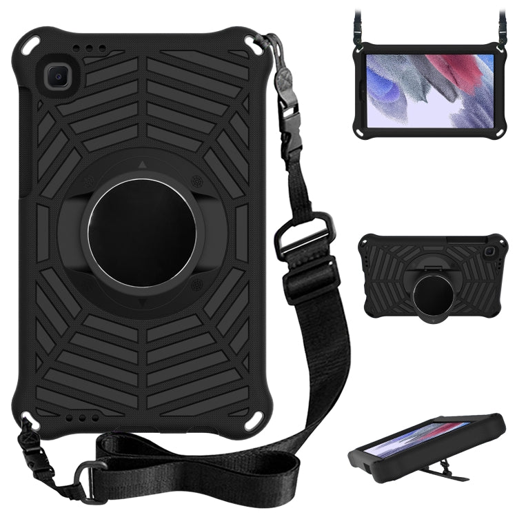Dark protective tablet case with adjustable shoulder strap and rotating ring holder
