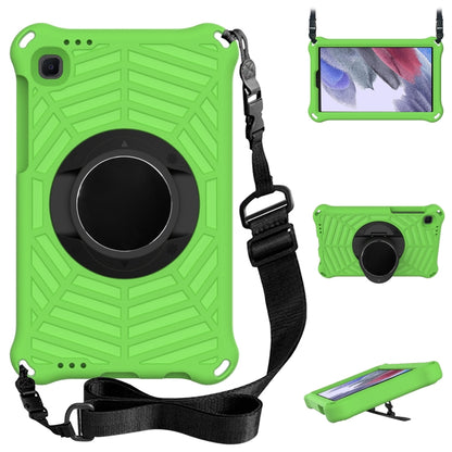 Green protective tablet case with adjustable shoulder strap and rotating ring holder