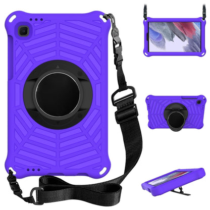 Purple protective tablet case with adjustable shoulder strap and rotating ring holder