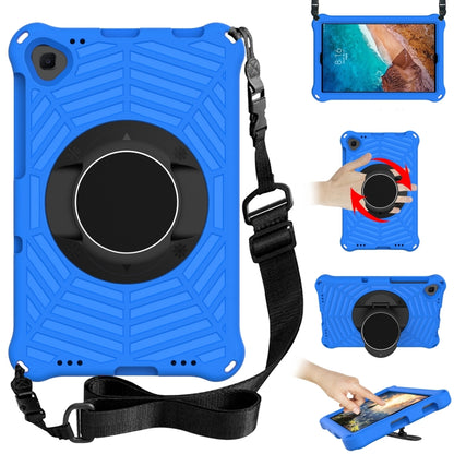 Blue protective tablet case with adjustable strap and ring holder kickstand