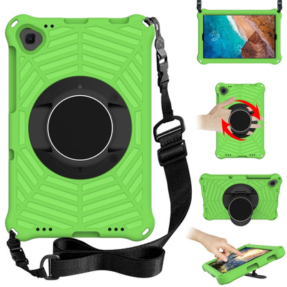 Green EVA tablet protective case with adjustable shoulder strap and circular kickstand ring