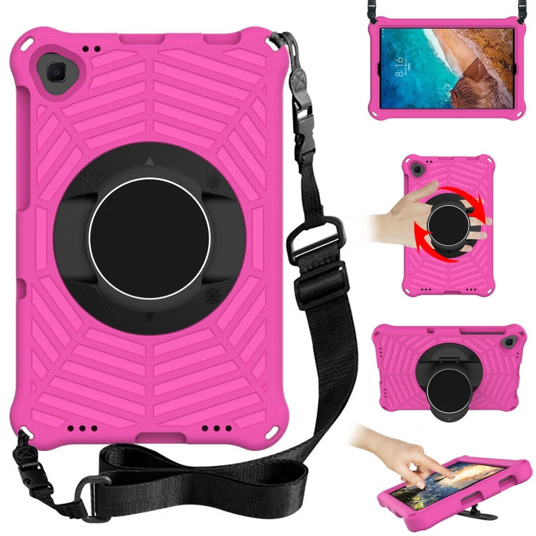 Pink EVA protective tablet case with adjustable shoulder strap and circular kickstand ring