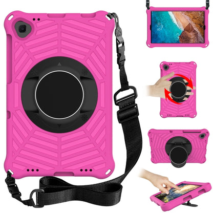 Pink EVA protective tablet case with adjustable shoulder strap and circular kickstand ring