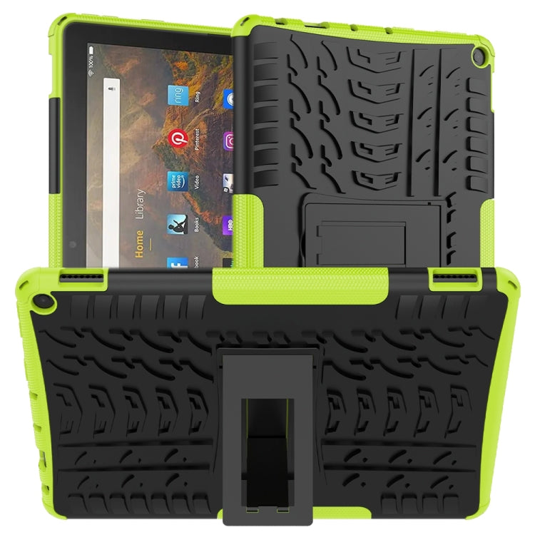 Shockproof tire-texture case with holder, black with lime-green edges
