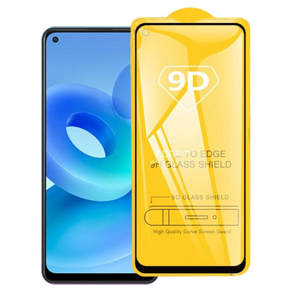 Smartphone with blue display and 9D tempered glass screen protector overlay