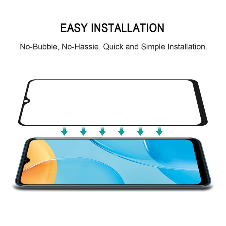 Full cover tempered glass screen protector positioned for easy bubble-free installation