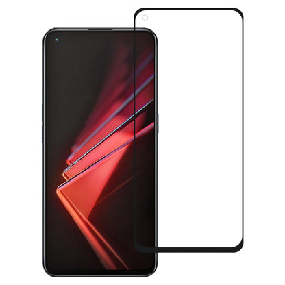 Tempered glass screen protector with black frame covering a smartphone screen