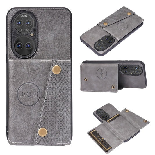 Grey shockproof magnetic phone case with card slot and double buckle