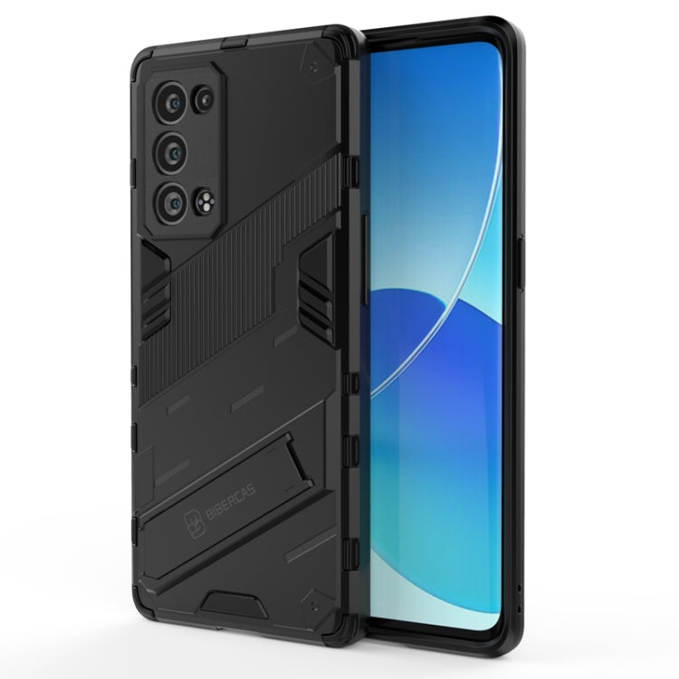 Black rugged 2-in-1 phone case with shockproof TPU frame and invisible holder