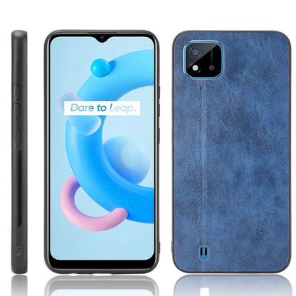 Blue textured shockproof phone case with camera cutout and stitched vertical seam