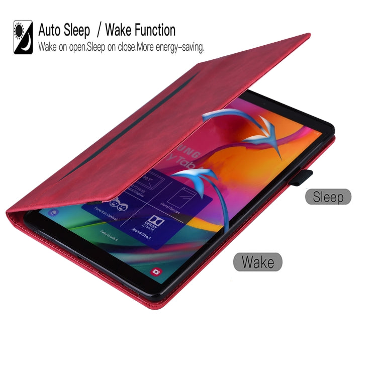 Red leather flip tablet case with stand position for screen viewing