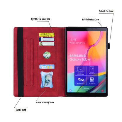 Red leather tablet case interior with card and money slots, soft back cover