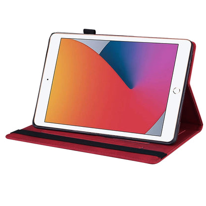 Red leather folio tablet case with flip cover and built-in viewing stand