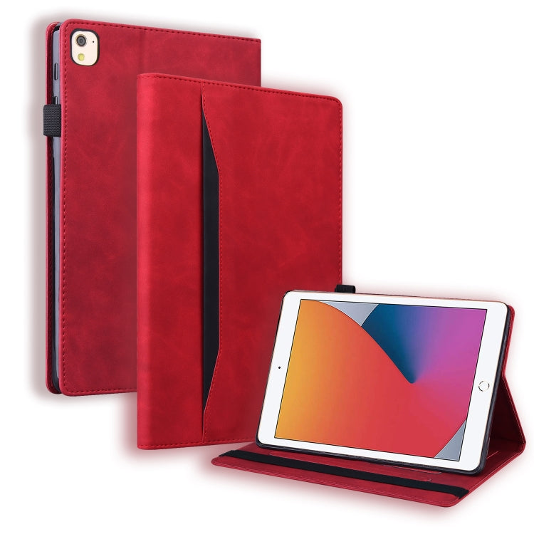 Red shockproof leather flip iPad case with interior card slots and viewing stand