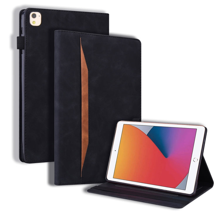 Black shockproof leather flip iPad case with interior card slots and viewing stand