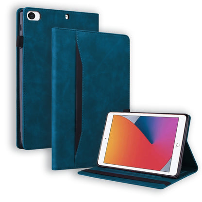 Blue shockproof leather tablet case with horizontal flip cover and stand.