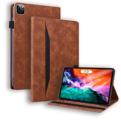 Brown shockproof leather tablet case with horizontal flip cover and stand.
