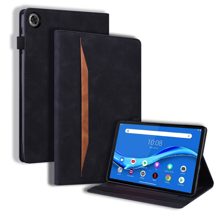 Black leather tablet case with horizontal flip stand, card slots, and front cover