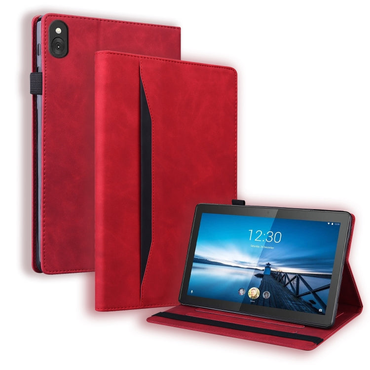 Red leather folio tablet case with flip cover and built-in stand, card slots