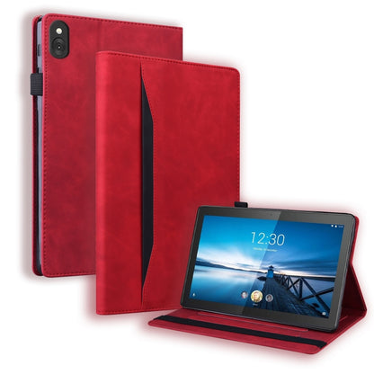 Red leather folio tablet case with flip cover and built-in stand, card slots