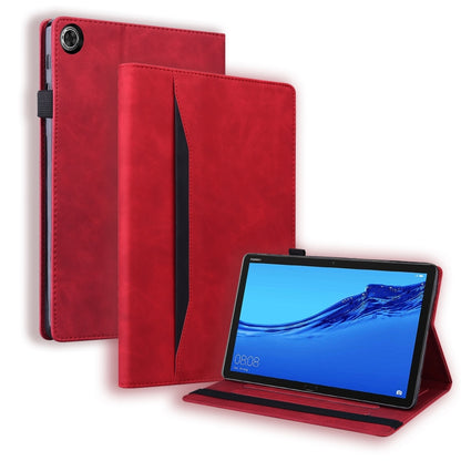 Red leather tablet folio case with stand in landscape view