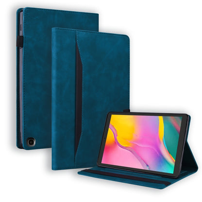 Blue leather iPad flip case with stand and interior card slots