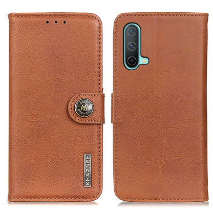 Brown leather flip case with holder tab, rear view, KHAZNEH logo badge.