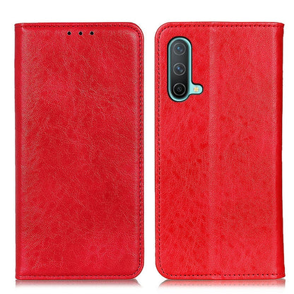 Magnetic red leather flip phone case with cutouts and camera opening