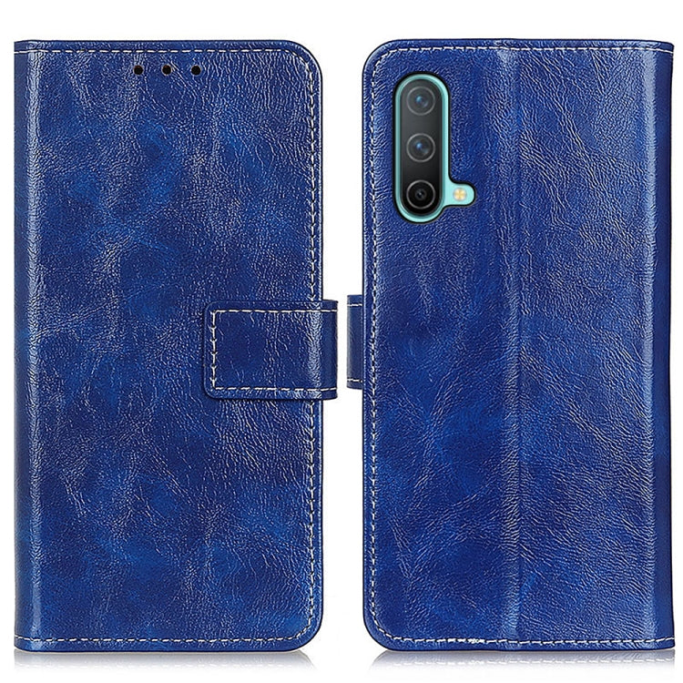 Blue leather flip phone case, front and back view, with cutouts for OnePlus Nord CE 5G