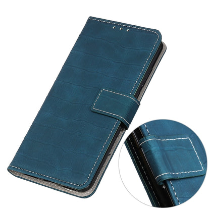 Teal crocodile-textured leather phone case with flip cover and stand for viewing